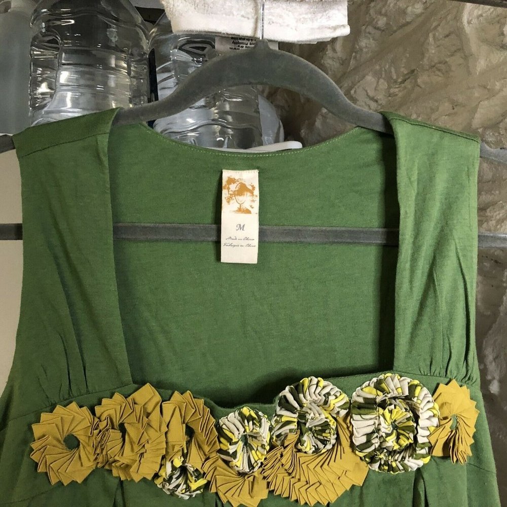 Anthropologie Womans Blouse M Green Yellow Cotton